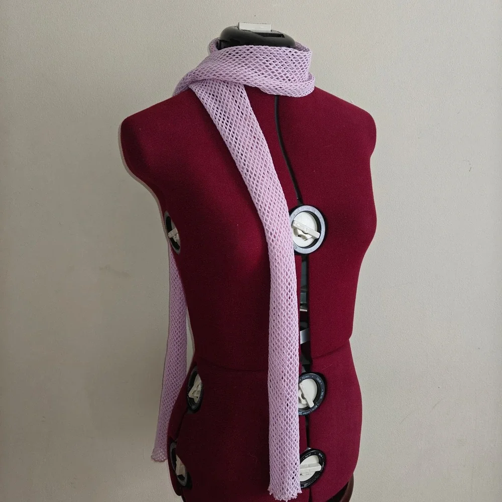 Lavender Purple Sheer Fishnet Mesh Skinny Scarf Y2K Open Knit Lettuce Edge